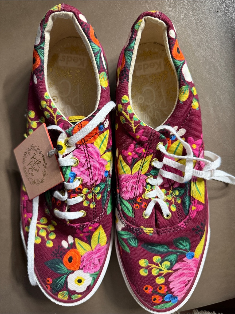 Keds Burgundy Floral Canvas Sneakers with Bright Multicolor Blooms